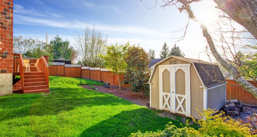 Fenced backyard with storage shed in Killeen